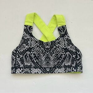 Lorna Jane Sport Bra Medium Cross Back Athletic Yoga Back White Neon Green